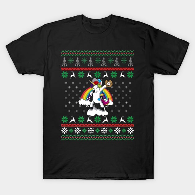 Christmas Unicorn Dabbing Softball Player T-Shirt by Magic Ball